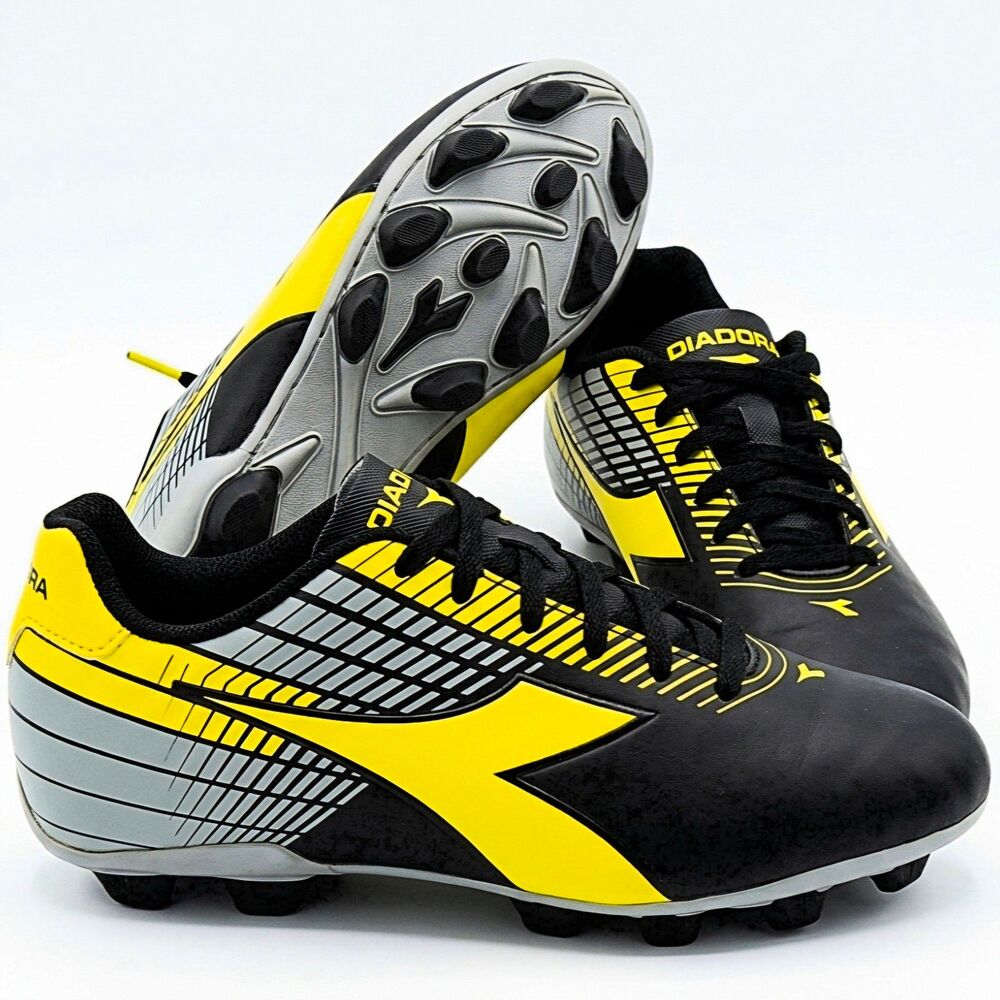 Diadora Black Yellow Soccer Cleats Firm Ground FG Mens Youth US 6.5 EUR 39 EUC